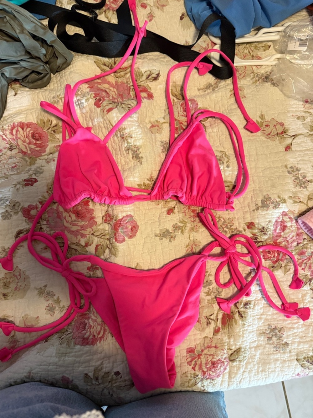 Hot Pink Tie-Side Triangle Bikini - Women Swim Bikini